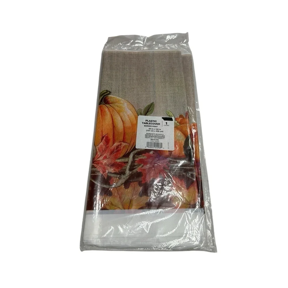 1‎ plastic table cover fall pumpkins border print rectangle 54x108 inches